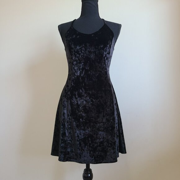 Black Velvet Mini Dress Small Goth Witch Y2K 90s Party Halloween - Picture 2 of 8